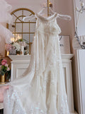Bonnyshow  French style heavy industry flower brooch hanging neck chiffon dress women's summer diamond studded fairy dress for women