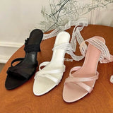 Bonnyshow  Lace Pointed Toe Women Heeled Sandals Stilettos Shoes Woman Slippers Slingback 2025 Fashion Summer Sexy Dress Pumps Zapatillas