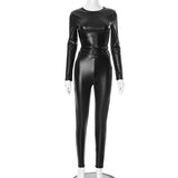 Vevesc Patent leather one-piece corset queen outfit leather nightclub stage performance suit club outfit