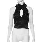 Bonnyshow American private wear celebrity lace hollow sleeveless stand-up collar short tops undershirt women's versatile new