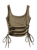 Bonnyshow New Arrival Girls Casual Solid Colour Two Side Drawstring Vest Folds Shirring Sexy Tank&Camis