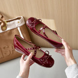 Bonnyshow  5cm Cross Strap Rivet Women Heels Pumps PU Leather Ballet Mary Janes Elevator Shoes Insole Spring Autumn Casual Wedges Loafers