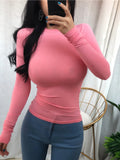 Bonnyshow Thin Summer Top Sexy T Shirt Women Elasticity T-Shirt Korean Style Woman Clothes Slim Tshirt Female Casual Long Sleeve Tops