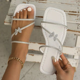 Bonnyshow  Summer Women's Sandals with Bow Pearl Flat Heels Elegant beach slipper Party Ladies Shoes Sandalias Mujer Fashion Casual