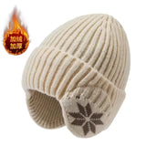 Bonnyshow Winter Knit Earflap Hat for Women Solid Color Pompom Ear Protection Baseball Cap Female Outdoor Cycling Earmuff Caps Gorras 겨울모자