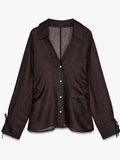 Bonnyshow  Sexy See Through Lace Up Women's Shirts Solid Laple Single Breasted Full Sleeve Female Shirt 2025 Summer New Lady Commuter Wears