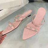 Bonnyshow  Luxury Crystal Flower Wedges Slippers Women Fashion Pointed Toe Backless Slides Sandals Designer Shoes Elegant Party Dress Shoes