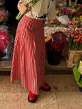 Bonnyshow  SummerRed Striped Long Skirt Women Zipper High Waist Loose Simple Midi Skirts Streetwear Fashion Casual A-line Faldas 2025 New