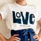 Bonnyshow Big Love Letters Printing Women White Graphic Tees Summer Short Sleeve Loose Cotton O Neck Tops Ins Fashion 90s Chic T Shirts