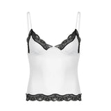 Bonnyshow  Lace Spliced Slim Fit Causal Simple Patchwork Women Camisole Tops Fashion Summer Basic Blouses