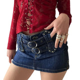 Bonnyshow  High Waisted Zipper Slim Fit Bag Buttocks Splicing Japanese Button Waistband With Heavy Industry Characteristics Trend Dark Blue