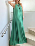 Bonnyshow  Women's Vibrant Yellow Halter Wrap Maxi Dress Deep V-neck Sexy Pleated Long Evening Dresses Elegant Photoshoot Dress