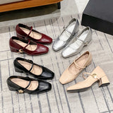 Bonnyshow  Designer Thick Heel Women's Mary Jane Shoes Fashion Shallow Buckle Shoes Spring Autumn Party Dress Shoes