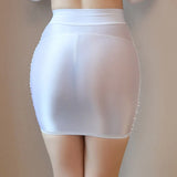 Bonnyshow 6 Colors Women Half Slips Skirt Stretchy Mesh Micro Mini Skirt See Through Nightwear Lace Trim High Waist Sheer Skirt Slips