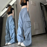 Bonnyshow Hip Hop Y2K Cargo Pants Women Streetwear Harajuku Big Pockets Casual Trousers Korean Loose High Waist Design Solid Pants Z