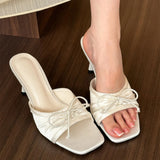Bonnyshow  Bow Slippers High Heels Shoes Casual Fashion Sandals New Beach Dress Slides Pumps Designer Cozy Female Flip Flops
