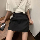 Bonnyshow Black White High Wiast Puffy Short Skirts Women All-Match Y2K Pocket A-Line Skirt Female Korean Work Style Suit Skirt