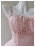 Bonnyshow  Elegant Pink Floral Midi Dress For Women Sleeveless A Line Romantic And Chic Simple And Stylish TH9794