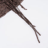 Bonnyshow  Y2K Fashion Lace Crop Top Brown V-neck Lace Up Cardigan Tee Shirt See Through Chic Sexy Short Sleeve T-shirt Summer