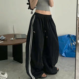 Bonnyshow Harajuku Vintage Striped Pants Woman's Oversized Korean Fashion Cargo Trousers Jogger Baggy Black Sports Casual Sweatpants