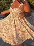 Bonnyshow  Women V-Neck Maxi Dress Sleeveless Ruffle Floral Print Boho Beach Dress Summer Casual Long Dress with Pockets