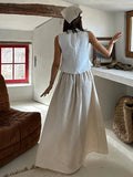 Bonnyshow  Loose Long Skirt Set Woman 2 Pieces Lace Up O-neck Sleeveless Tops High Waist A-line Skirt Lady 2025 Summer Casual Streetwear