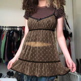 Bonnyshow Y2K Fairycore Grunge Vintage Dress Kawaii Sweet Girl Lace Trim V Neck Strap A-Line Dress 2000S Retro Women Holiday Streetwear