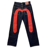 Bonnyshow Jeans Women Gothic Y2K Retro Streetwear Black Cargo Punk Vintage Kpop Print Wide Leg Denim Panrts Female Autumn Trousers Pants