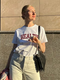 Bonnyshow  Summer New Letter Print White T-shirt Women 2025 Crew Neck Cotton Short Sleeve T-shirts Streetwear Casual Fashion Tops Tee Shirt