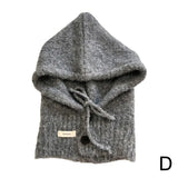 Bonnyshow Fashion Korean Version Balaclava Hat Scarf All-in-One Women Autumn And Winter Warm Earmuffs Hooded Neck Knitted Wool Hat