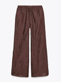 Bonnyshow  Summer Women Casual Vest Set Sleeveless Round Neck Loose Top Brown Jacquard Wide Leg Pant Streetwear Outfit Lady Daily Wear