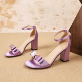 Bonnyshow  Summer Butterfly-kont Open Toe Women Sandals Fashion Buckle Strap Square High Heels Banquet Dress Shoes