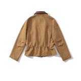 Bonnyshow  Women Batwing Sleeve Waist Cinched Autumn Jacket Front Zipper Lapel Collar Casual Streetwear Coat