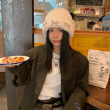 Bonnyshow Korean Bow Plush Beanies for Women Winter Thicken Warm Pullover Hat Y2K Solid Color Anti-Cold Female Ear Protection Hats