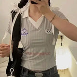 Bonnyshow  Short-Sleeved Shirt Concealed Pores And Lapels Positive Shoulder American Spicy Girl Summer New Short Sleeved T-Shirt For Women