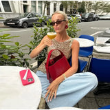 Bonnyshow  Glitter Knitted Women's Tank Top Loose O-neck Hollow Out Casual Vest Tops 2025 Summer Holiday Party Solid Female Waistcoat