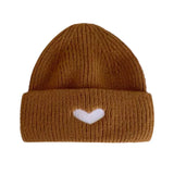 Bonnyshow Winter Warm Beanies for Women Love Heart Embroidered Knitted Hat Korean Fashion Female Crochet Woolen Hats