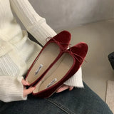 Bonnyshow  New Style Fashion Elegant Velvet Ballerina Shoes Woman Luxury Velour Ballet Flats Ladies Retro Round Toe Bowknot Shallow Loafers