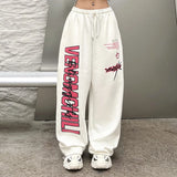 Bonnyshow New Y2K Streetwear White Track Pants Women Harajuku Hippie Wide Leg Sweatpants Oversize Quick Dry Printed Joggers Trousers