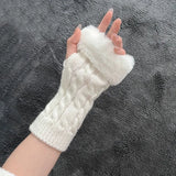 Bonnyshow Japanese Harajuku JK Plush Fingerless Knitted Cuff Gloves Y2K Sleeve Cover  Winter Warm Dew Half Finger Arm Gloves Mittens