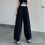 Bonnyshow Oversized Sports Gray Sweatpants Woman's Jogger Baggy Causal Pants Jogging Korean Fashion Wide Leg Thin Trousers Summer