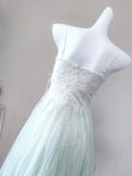 Bonnyshow  Delicate Green Spaghetti Strap A-Line Tulle Dress Elegant Women's Lace Romantic Evening Party Dresses Chiffon Gown