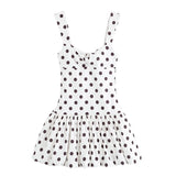 Bonnyshow  Elegant Women Polka Dot Short Dress Sleeveless Sweetheart Neck Pleated Hem A-line Dresses Summer Lady Chic Party Vestidos