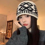 Bonnyshow Winter Women Knitted Hat Korean Warm Beanies Cap Vintage Harajuku Woolen Crochet Hats Lady Girl Pullover Caps