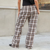 Bonnyshow  Streetwear Drawstring Plaid Pants Elastic Waisted Fashion Casual Sweatpants Harajuku Aesthetic Y2K Straight Pants