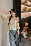 Bonnyshow Blouses Women Off Shoulder Sweet Bandage Fashion Solid All-match Loose Casual Holiday Summer New Tender Ulzzang Chic