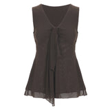 Bonnyshow  Solid Slim Fit Sweet Bandage Folds Women Vest Fashion Trendy Design Irregular Bow Chic Blouses