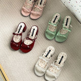 Bonnyshow  Designer Summer Thick Heel Women Slippers Fashion Butterfly-knot Ladies Outdoor Dress Slides Sandalias