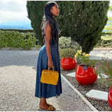 Bonnyshow  Lapel Hollowed Out Women Jeans Dresses Sexy Stand Collar Metal Button Open Waist Sleeveless Split Spring Autumn Lady Denim Dress