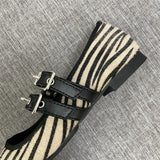 Bonnyshow  Print Heeled Shoes Woman Square Toe Double Buckle Strap Mary Janes Shoes Ladies Elegant Flannel Spring Autumn Pumps